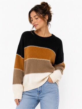 Angashion Color Block Knit Sweater – Size Medium